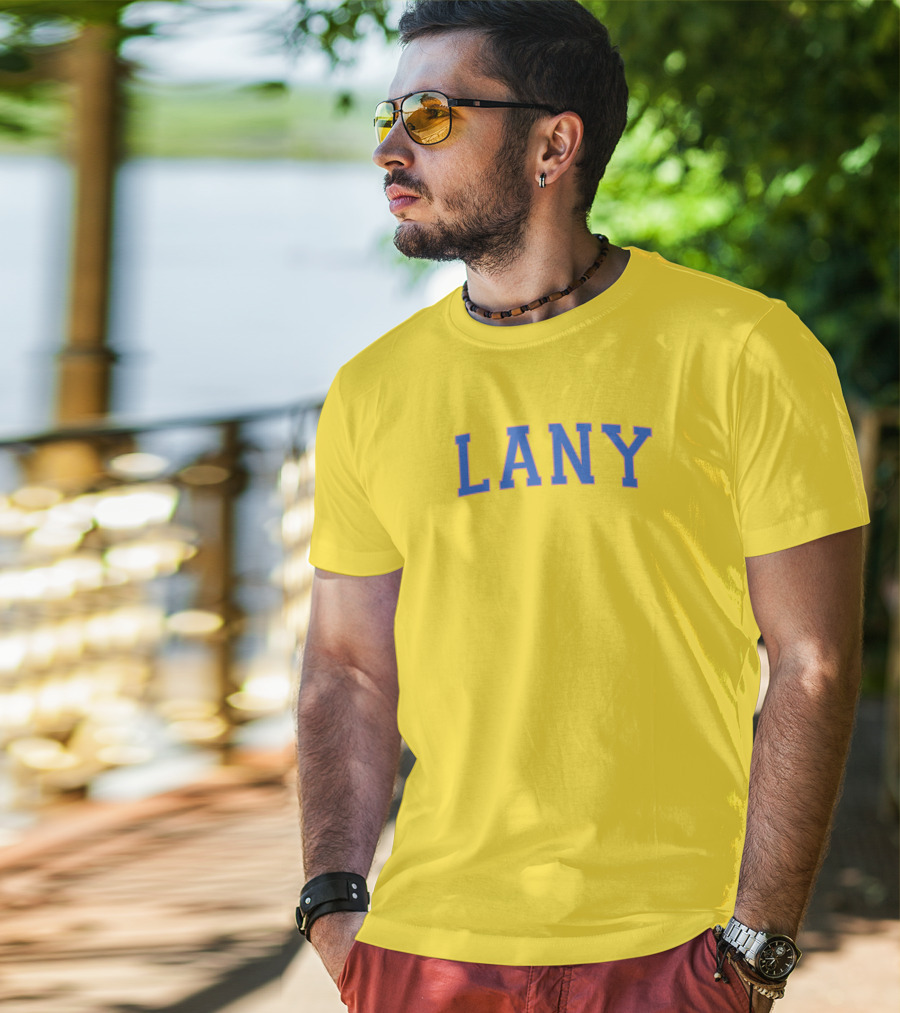 Lany Blue Lettering On Yellow Varsity Crewneck T-Shirt