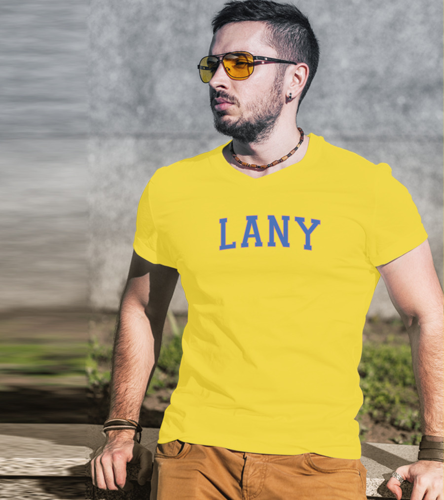 Lany Blue Lettering On Yellow Varsity Crewneck T-Shirt