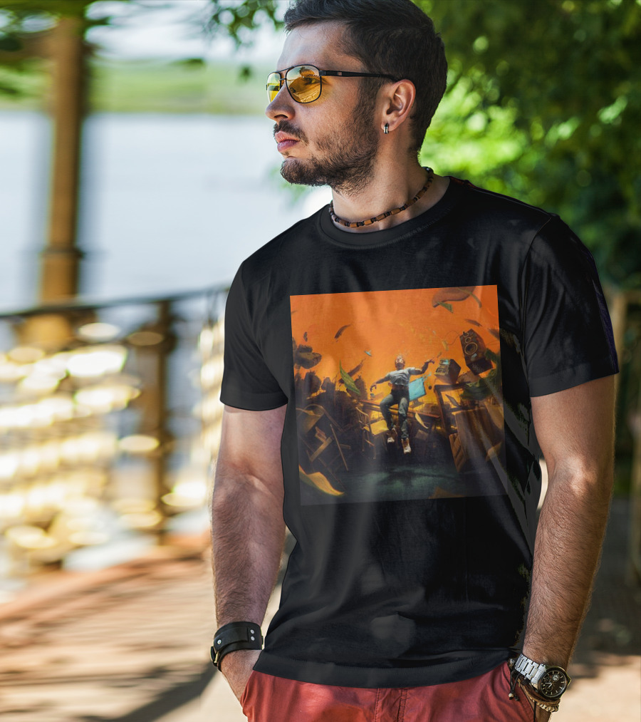 Nopressureshop Com Logic No Pressure Album Cover Floating Surreal Scene T-Shirt