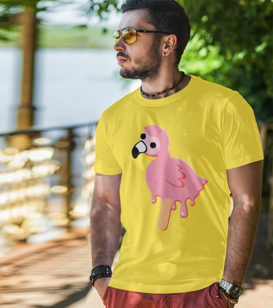 Mrflimflam Flamingo Popsicle Design Yellow Background T-Shirt