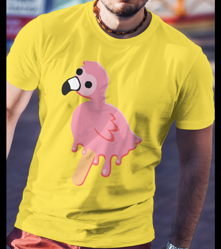 Mrflimflam Flamingo Popsicle Design Yellow Background T-Shirt