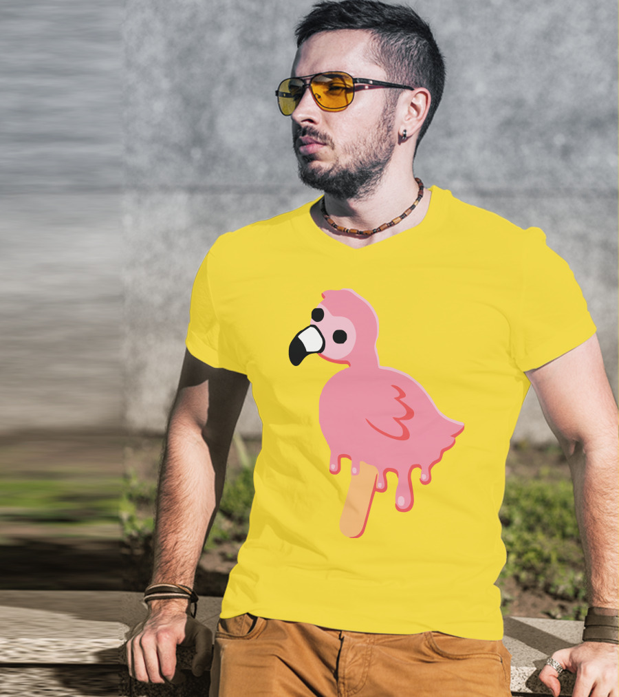 Mrflimflam Flamingo Popsicle Design Yellow Background T-Shirt