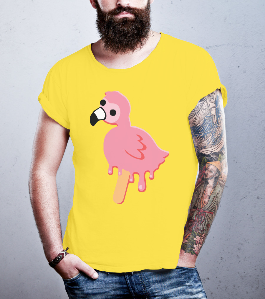 Mrflimflam Flamingo Popsicle Design Yellow Background T-Shirt