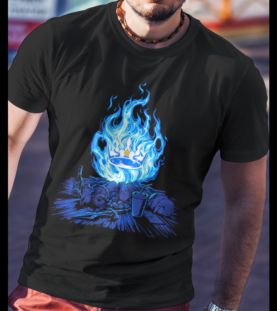 Otk Merch Blue Flame Crown With Tabletop Food And Drinks T-Shirt
