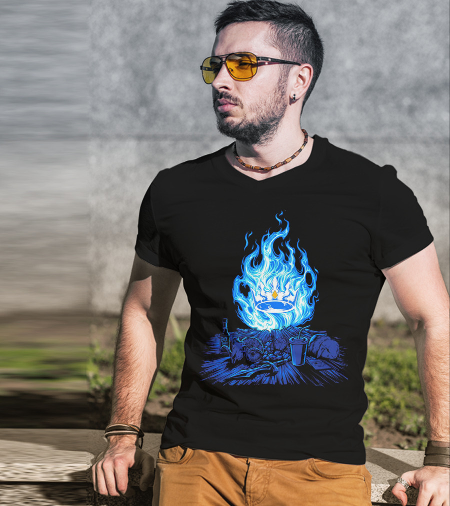 Otk Merch Blue Flame Crown With Tabletop Food And Drinks T-Shirt