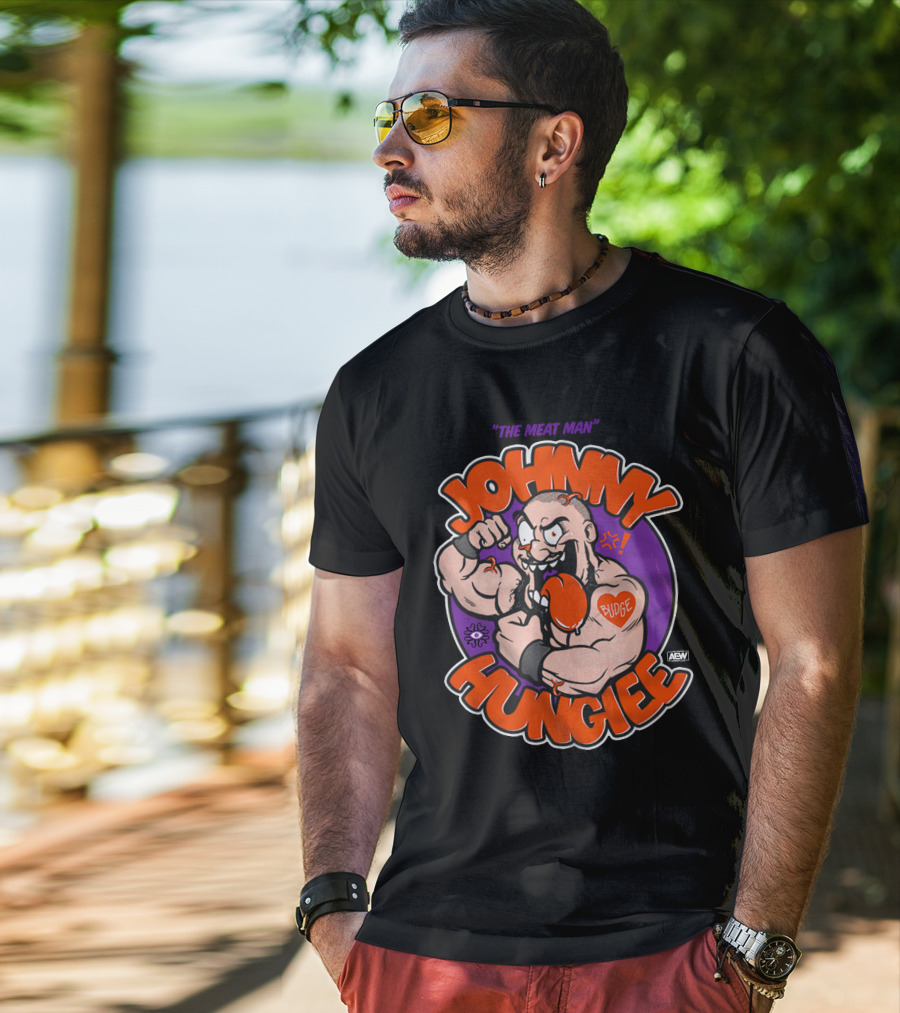 AEW Johnny Hungiee The Meat Man Budge T-Shirt