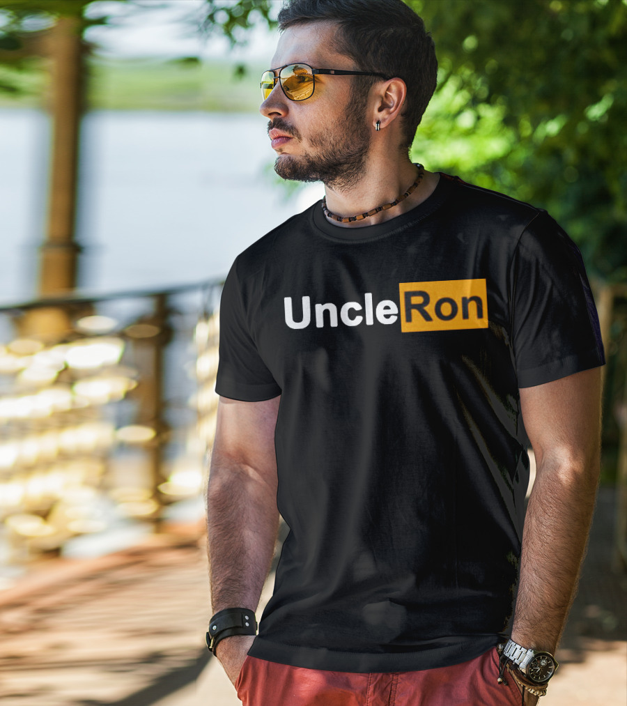 Uncle Ron Black And Orange Text Block T-Shirt