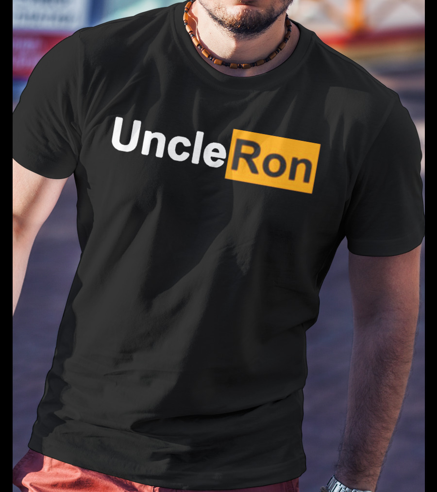 Uncle Ron Black And Orange Text Block T-Shirt