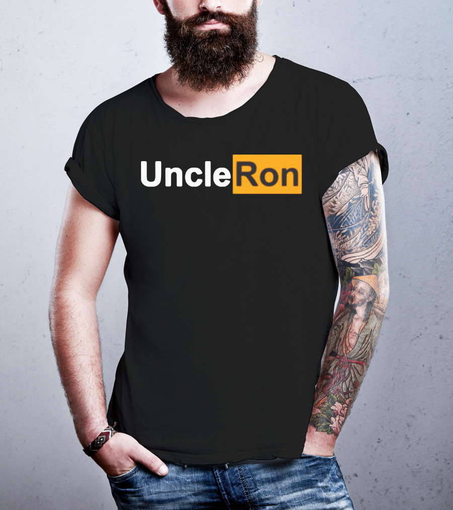 Uncle Ron Black And Orange Text Block T-Shirt