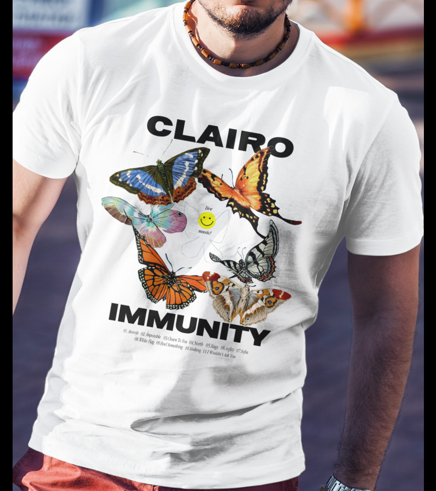 CLAIRØ IMMUNITY Butterflies Album Tracklist Live Music T-Shirt