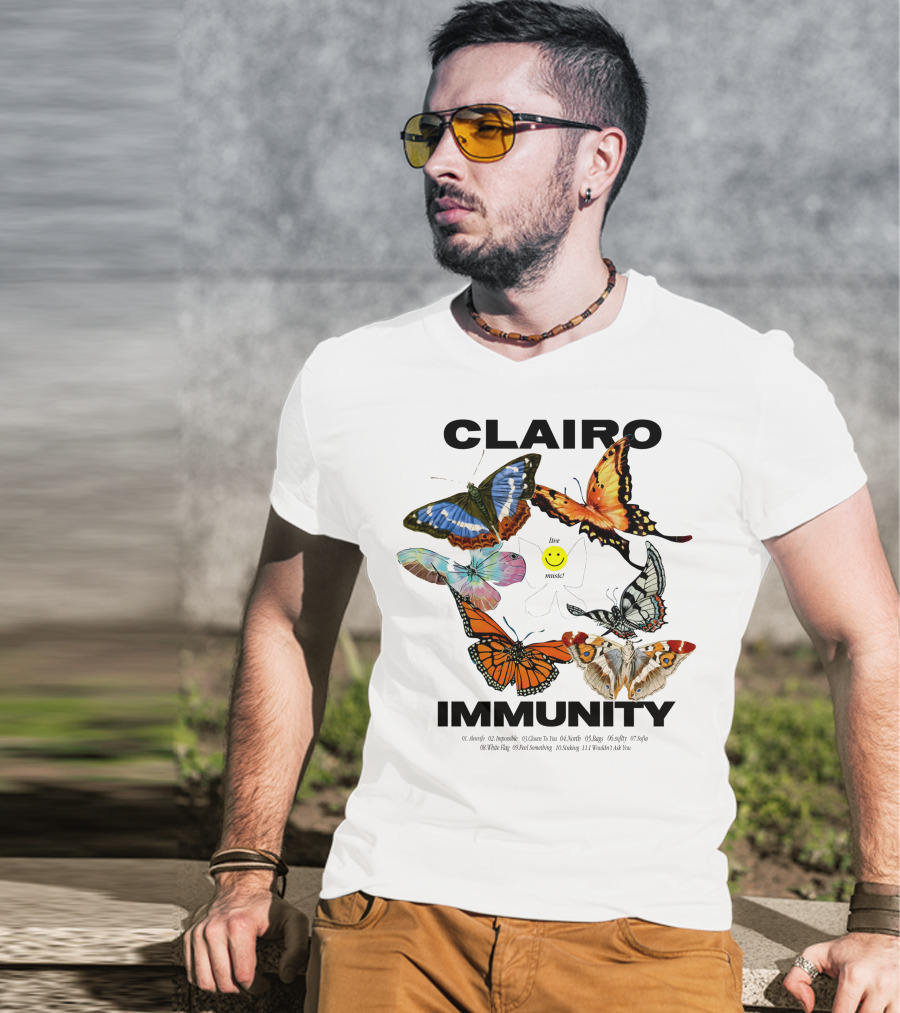 CLAIRØ IMMUNITY Butterflies Album Tracklist Live Music T-Shirt