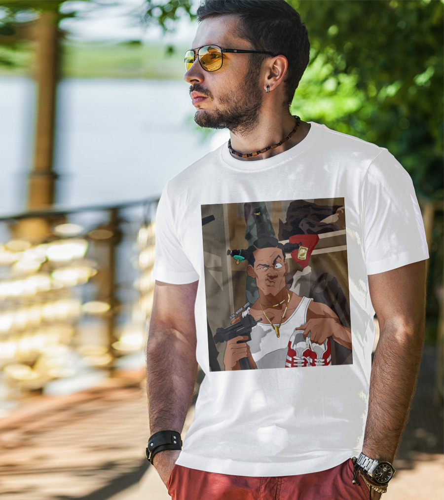 Loc Dog Mens Society Parody Character Holding Sneakers And Gun T-Shirt