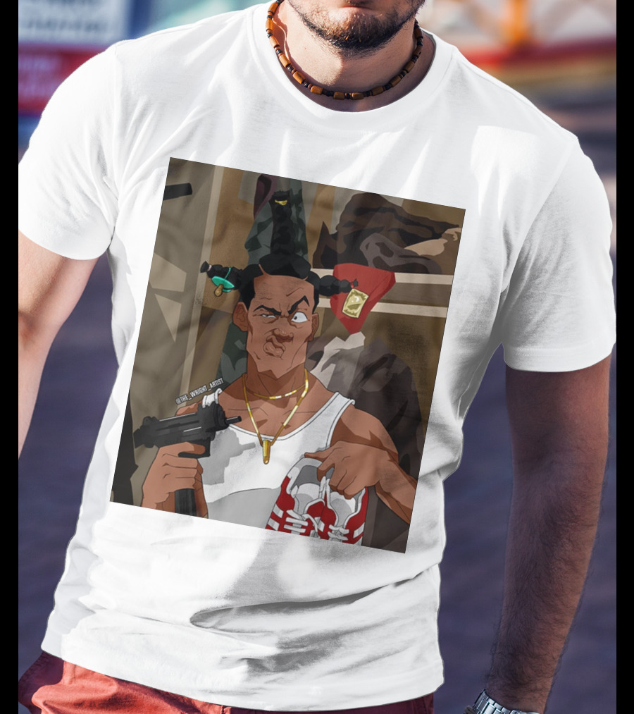 Loc Dog Mens Society Parody Character Holding Sneakers And Gun T-Shirt