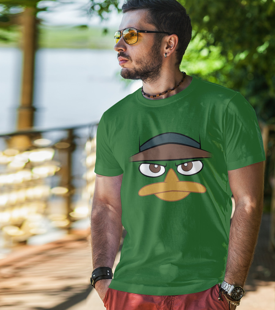 Agent P Perry The Platypus Face Green Hat Eyes Beak T-Shirt