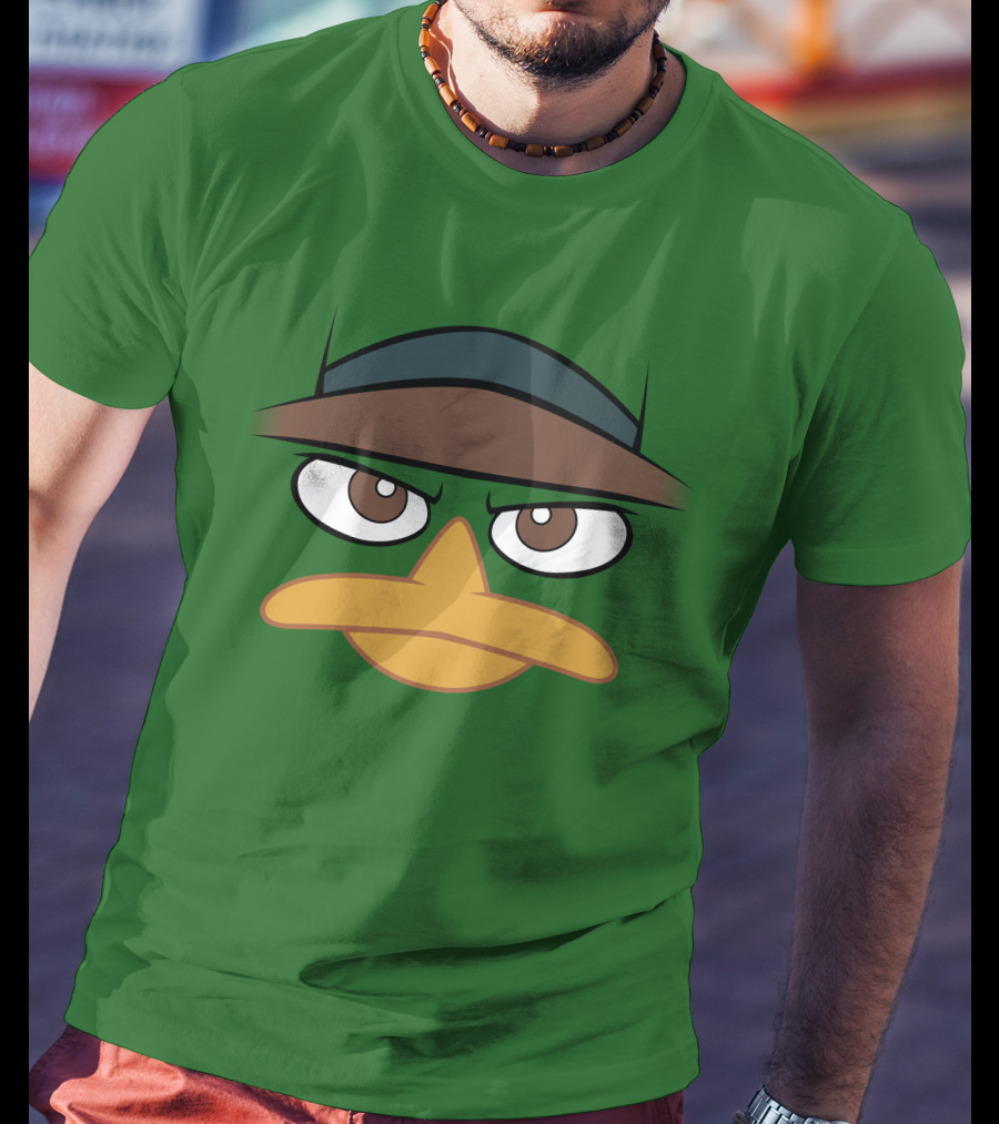 Agent P Perry The Platypus Face Green Hat Eyes Beak T-Shirt