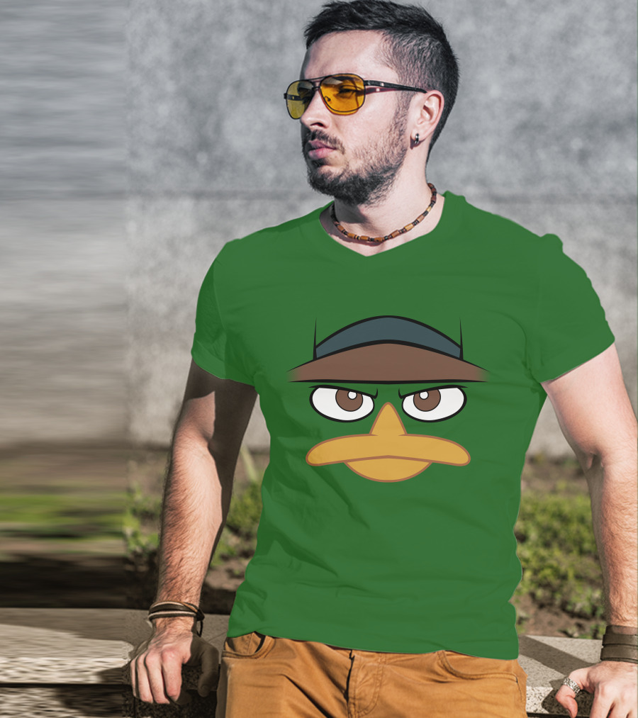 Agent P Perry The Platypus Face Green Hat Eyes Beak T-Shirt