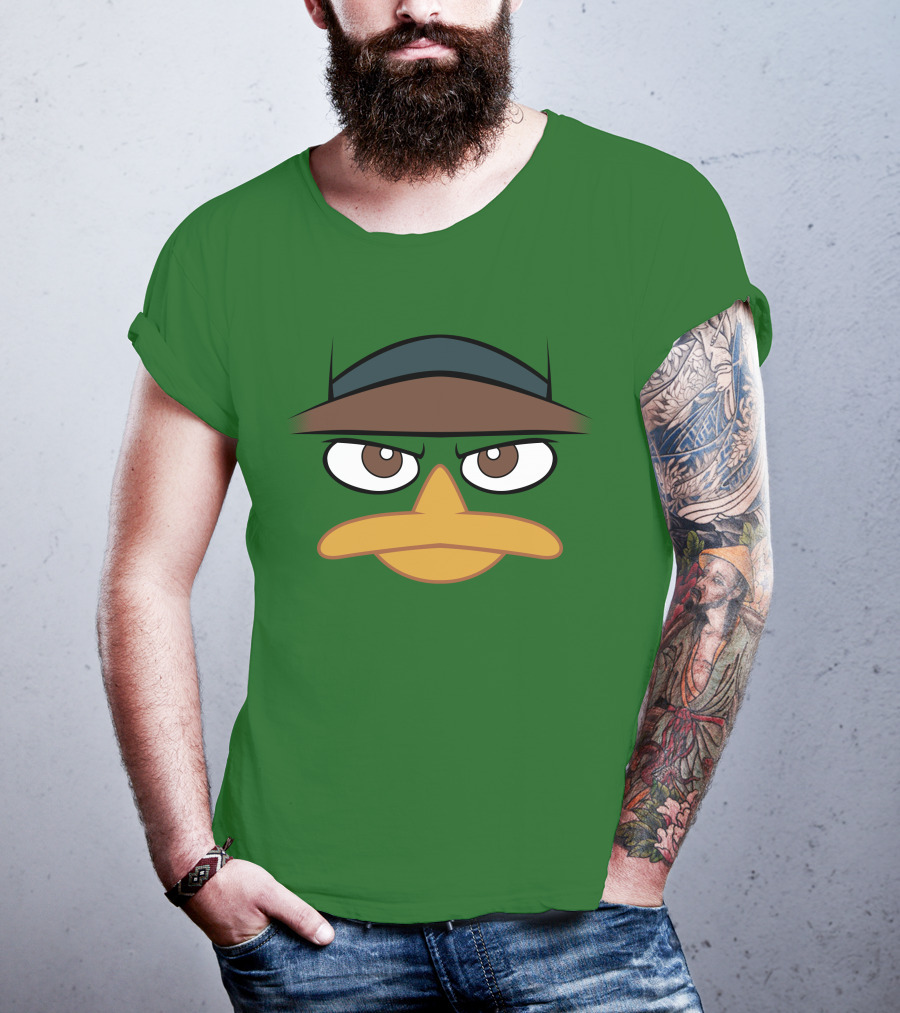 Agent P Perry The Platypus Face Green Hat Eyes Beak T-Shirt