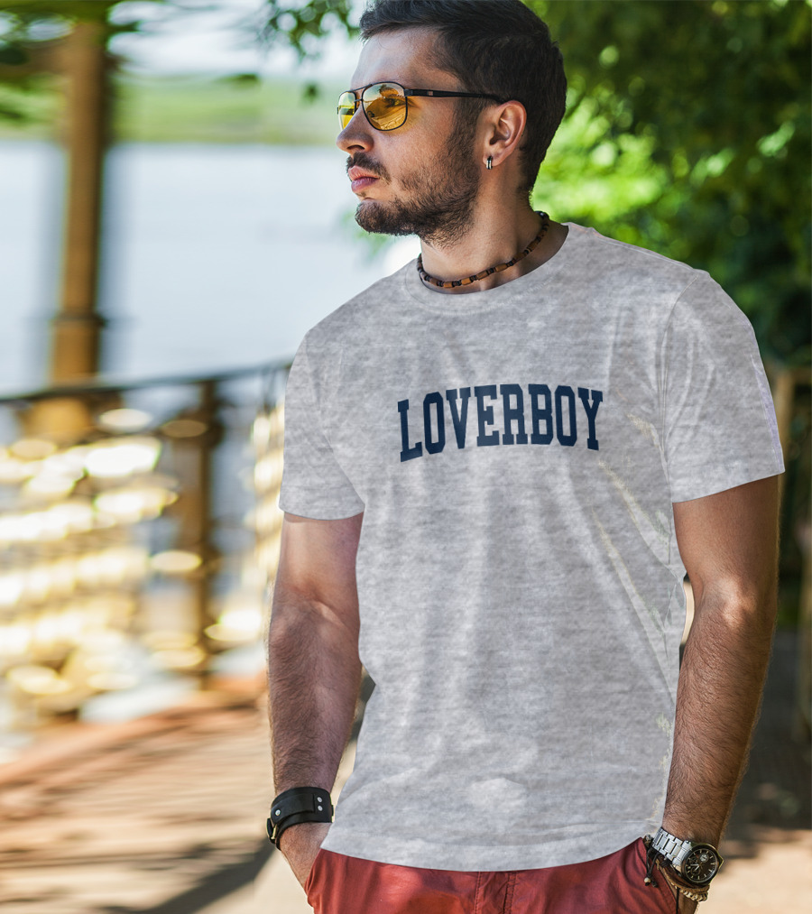 LOVERBOY Merch Grey College Font T-Shirt