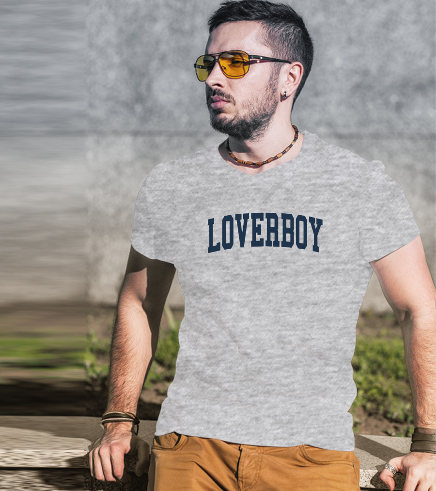 LOVERBOY Merch Grey College Font T-Shirt
