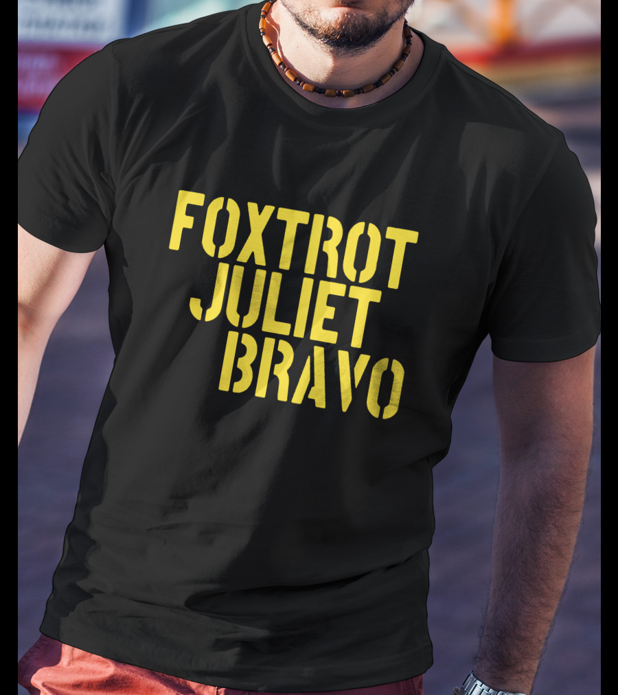 Foxtrot Juliet Bravo Military Style Yellow Text Longsleeve T-Shirt