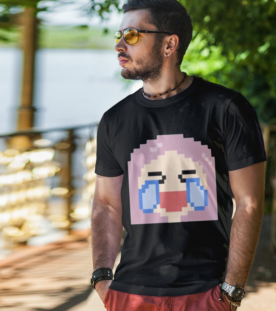 Fufambam Shop Pixel Art Crying Laughing Face T-Shirt
