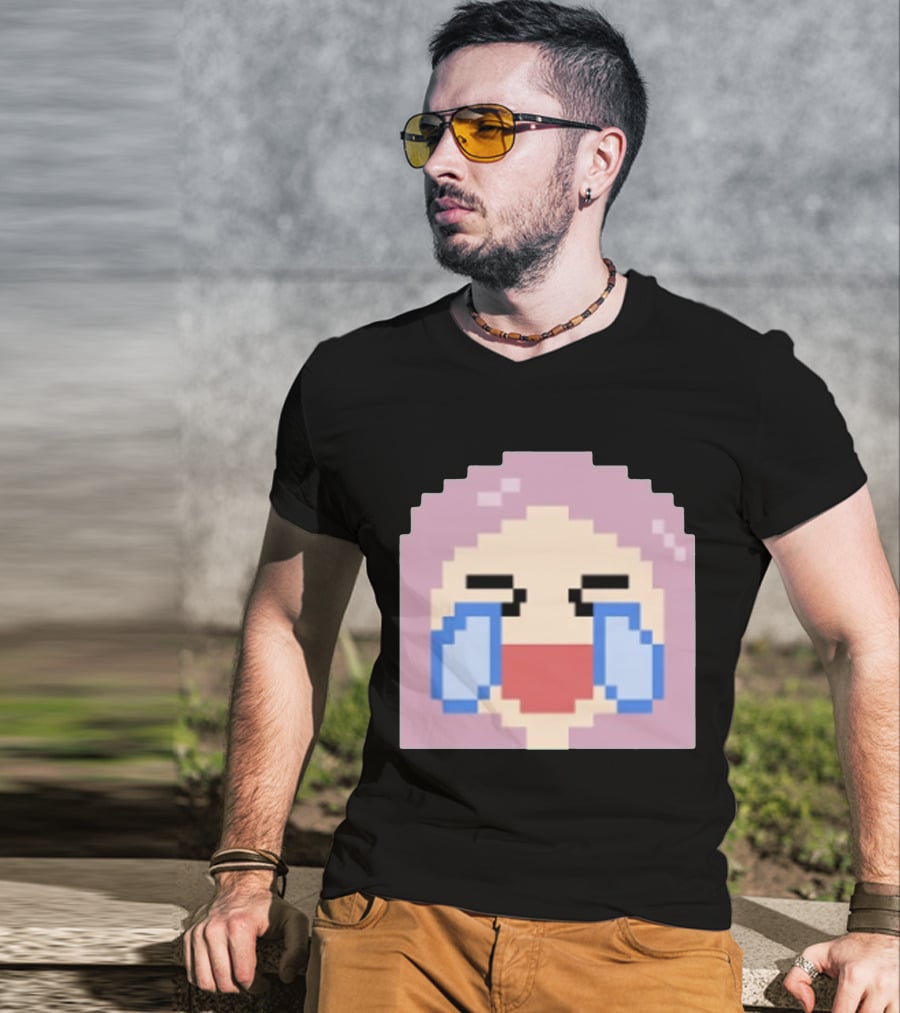 Fufambam Shop Pixel Art Crying Laughing Face T-Shirt