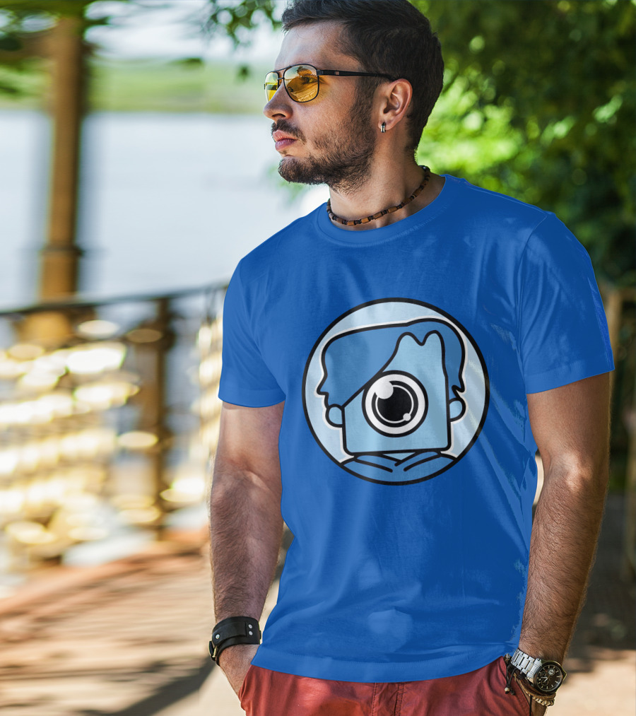 NewScapePro Blue Circle Cartoon Character With Camera Eye T-Shirt