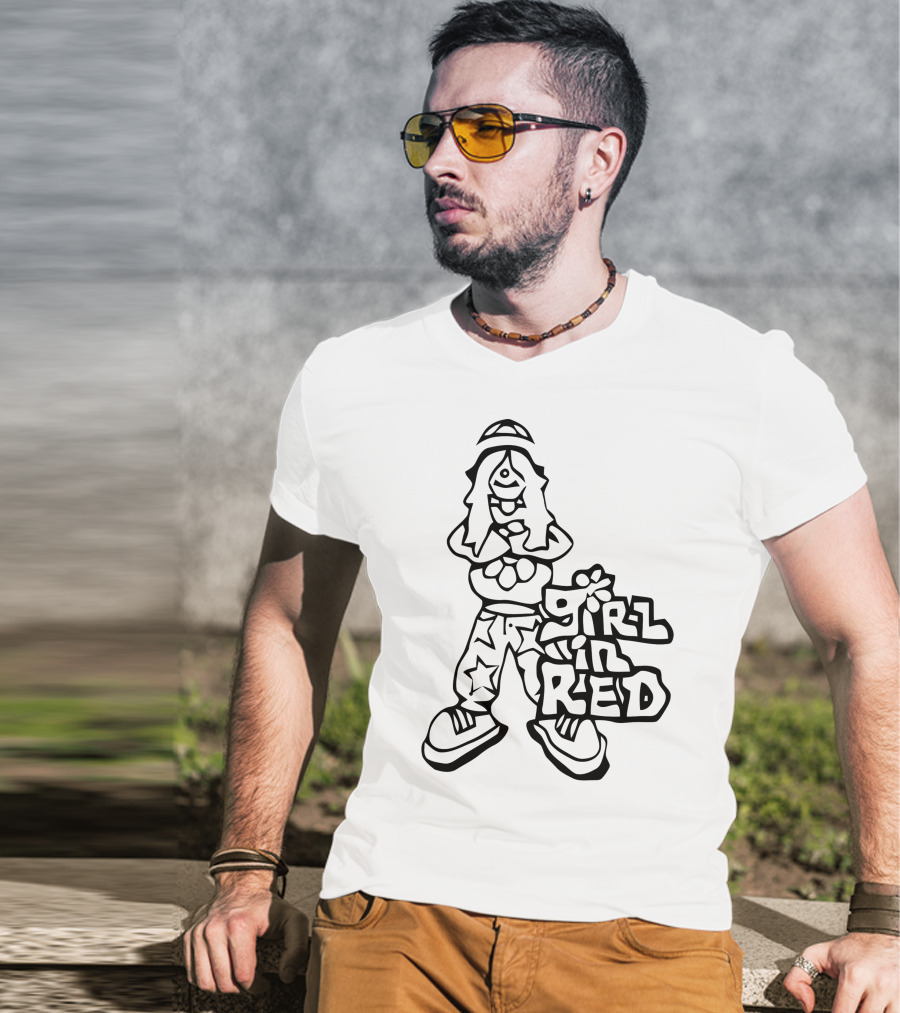 Girl In Red Cartoon Figure With Star Pants T-Shirt