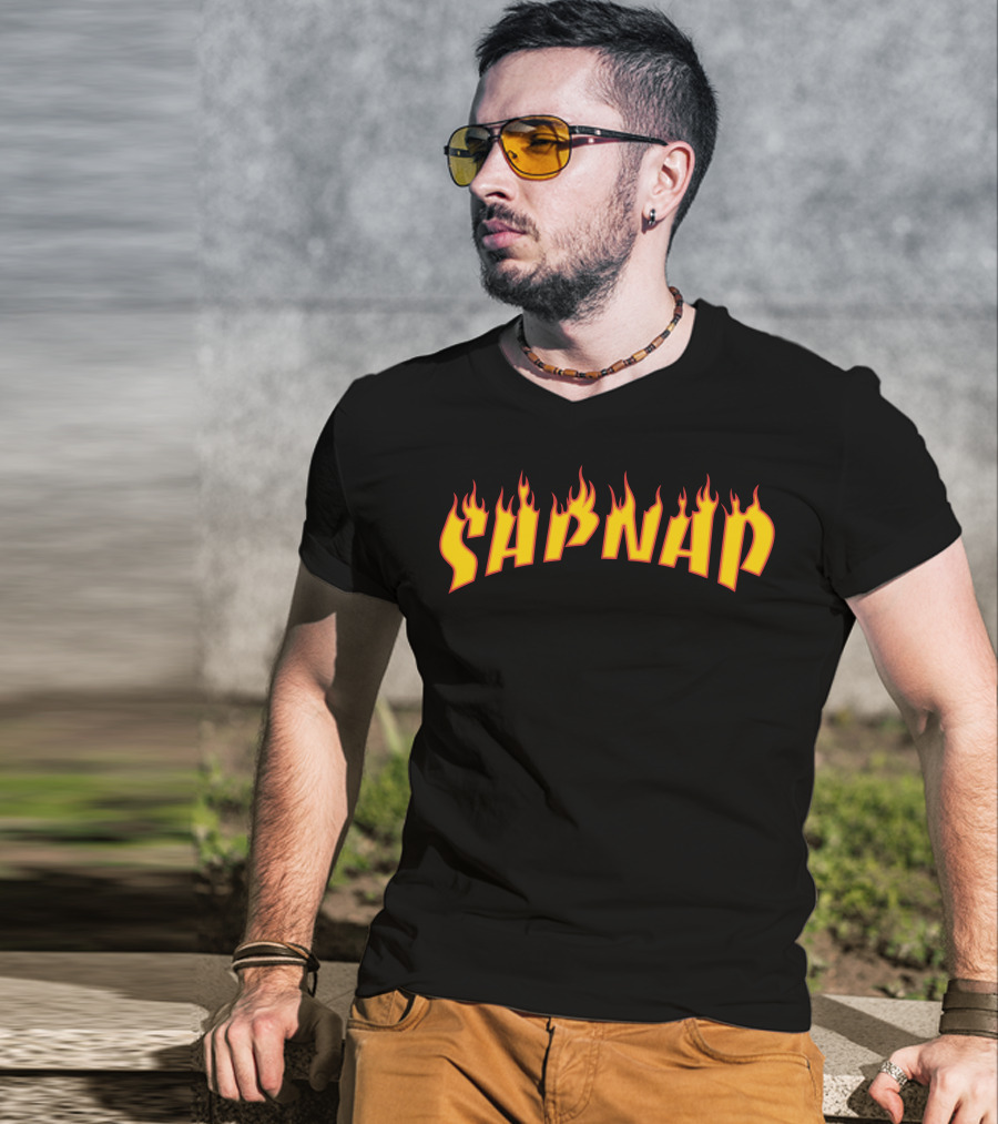 Sapnap Flame Text Design Black T-Shirt