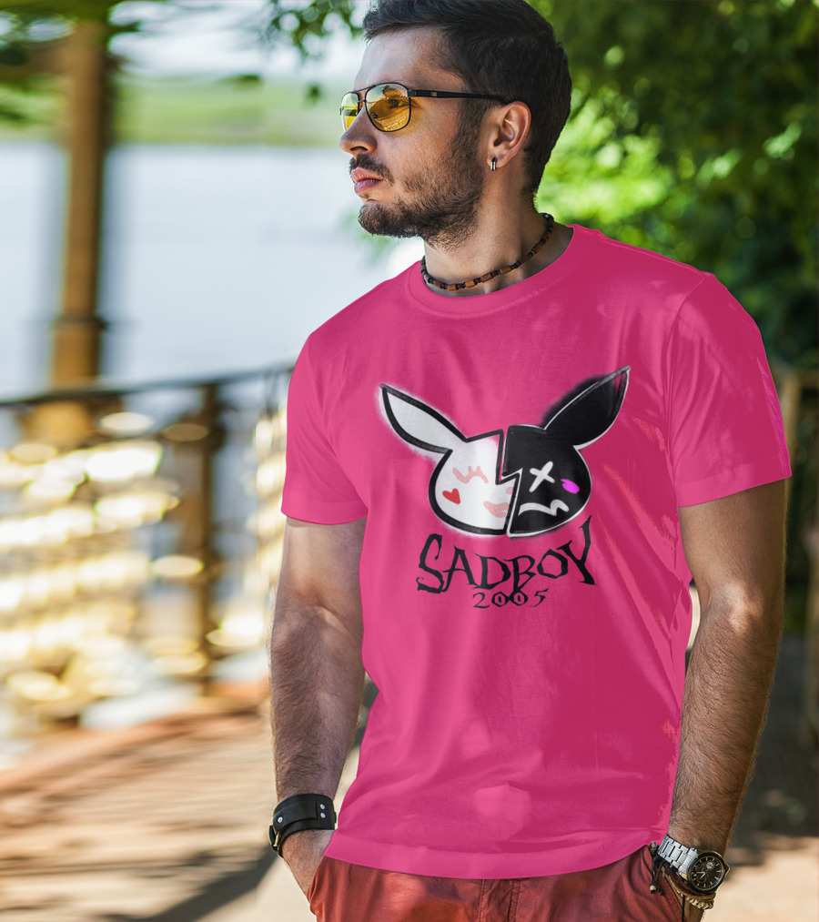 SADBOY 2005 Bunny Logo Pink Background T-Shirt