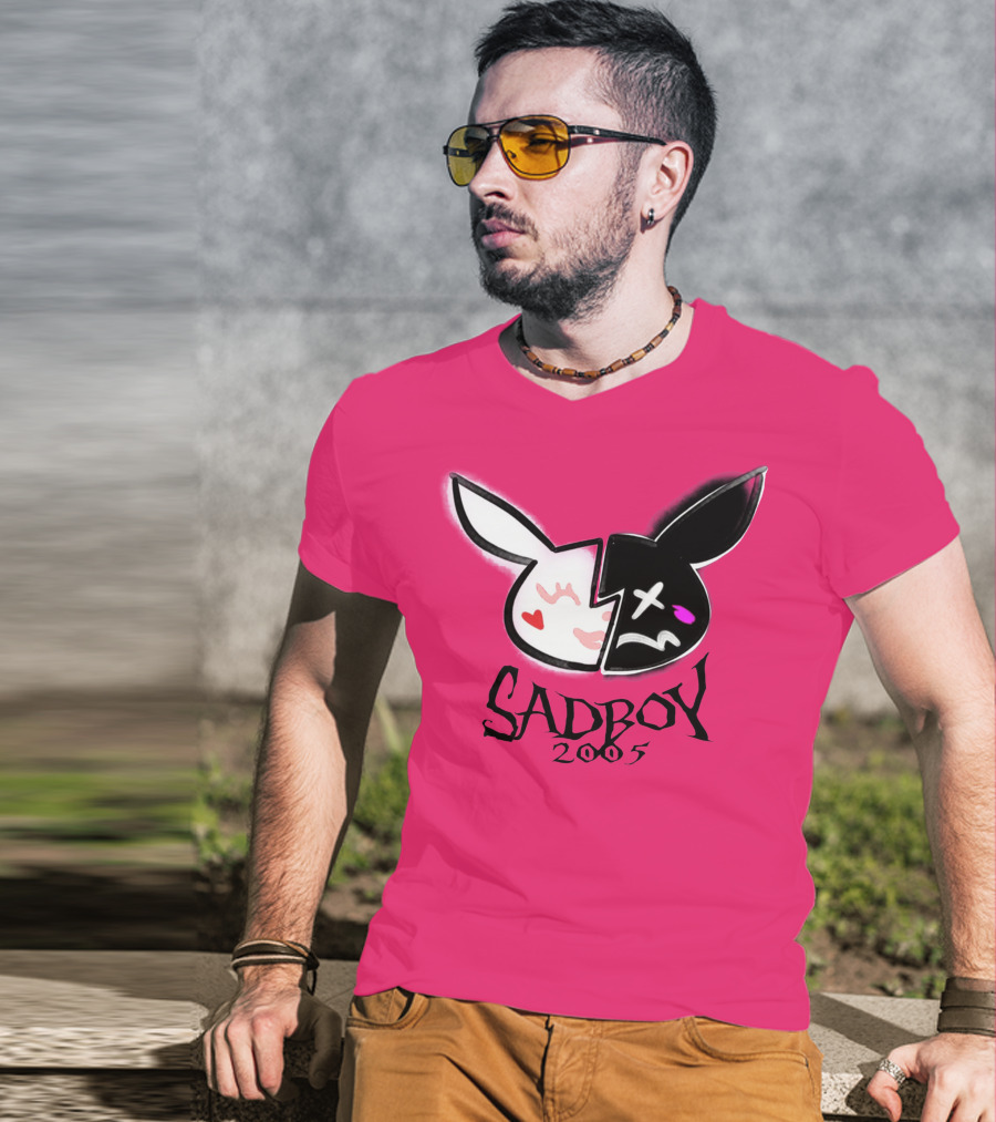 SADBOY 2005 Bunny Logo Pink Background T-Shirt