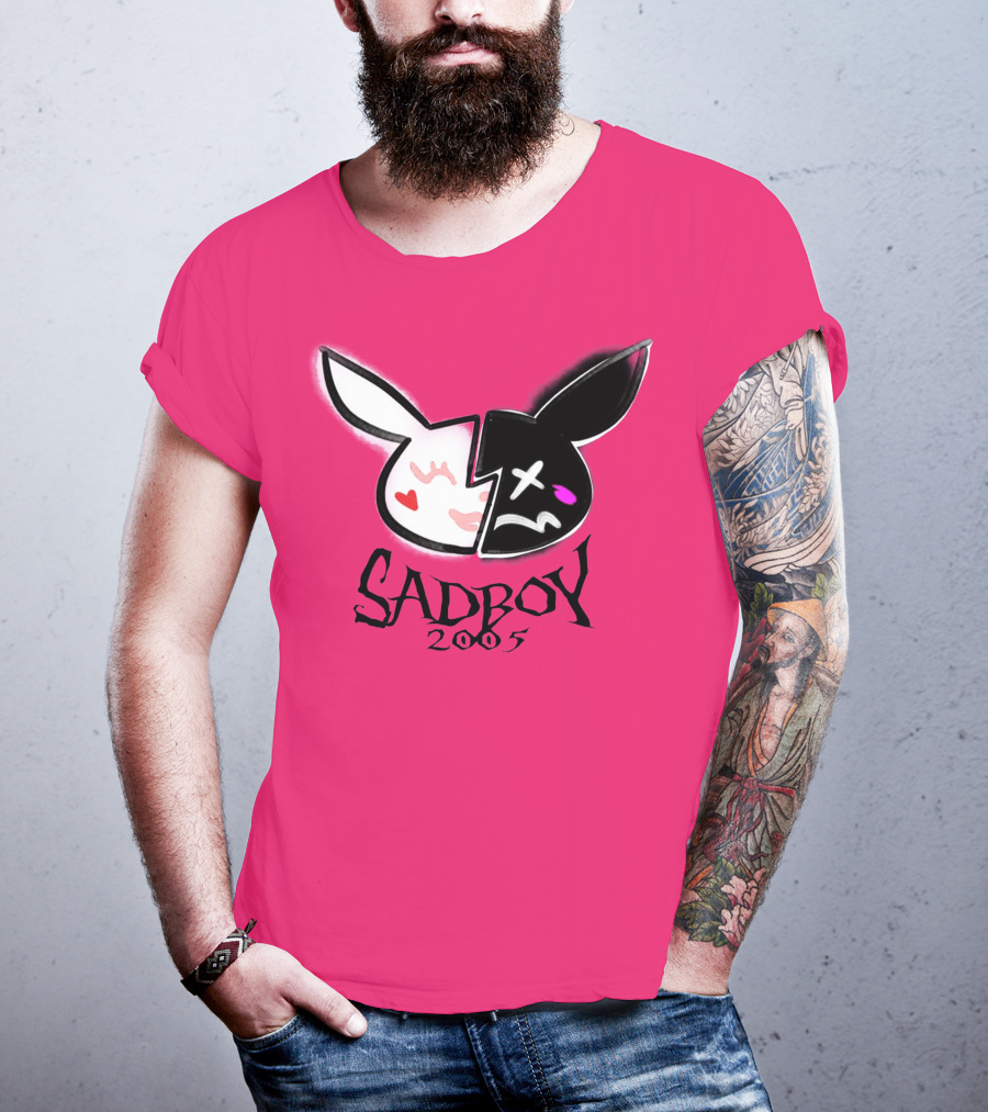 SADBOY 2005 Bunny Logo Pink Background T-Shirt