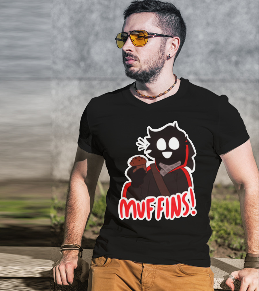 Muffins Character Holding Muffin With Red Outline T-Shirt