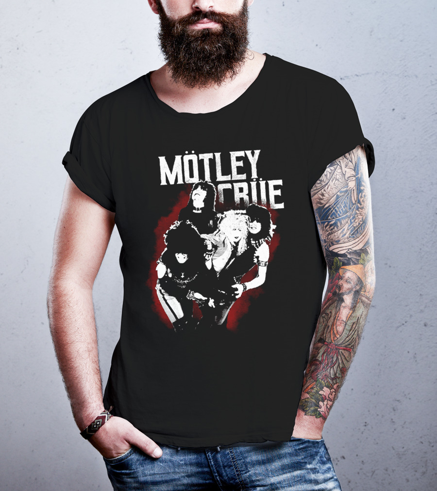 Mötley Crüe Vintage Band Photo Black And Red T-Shirt