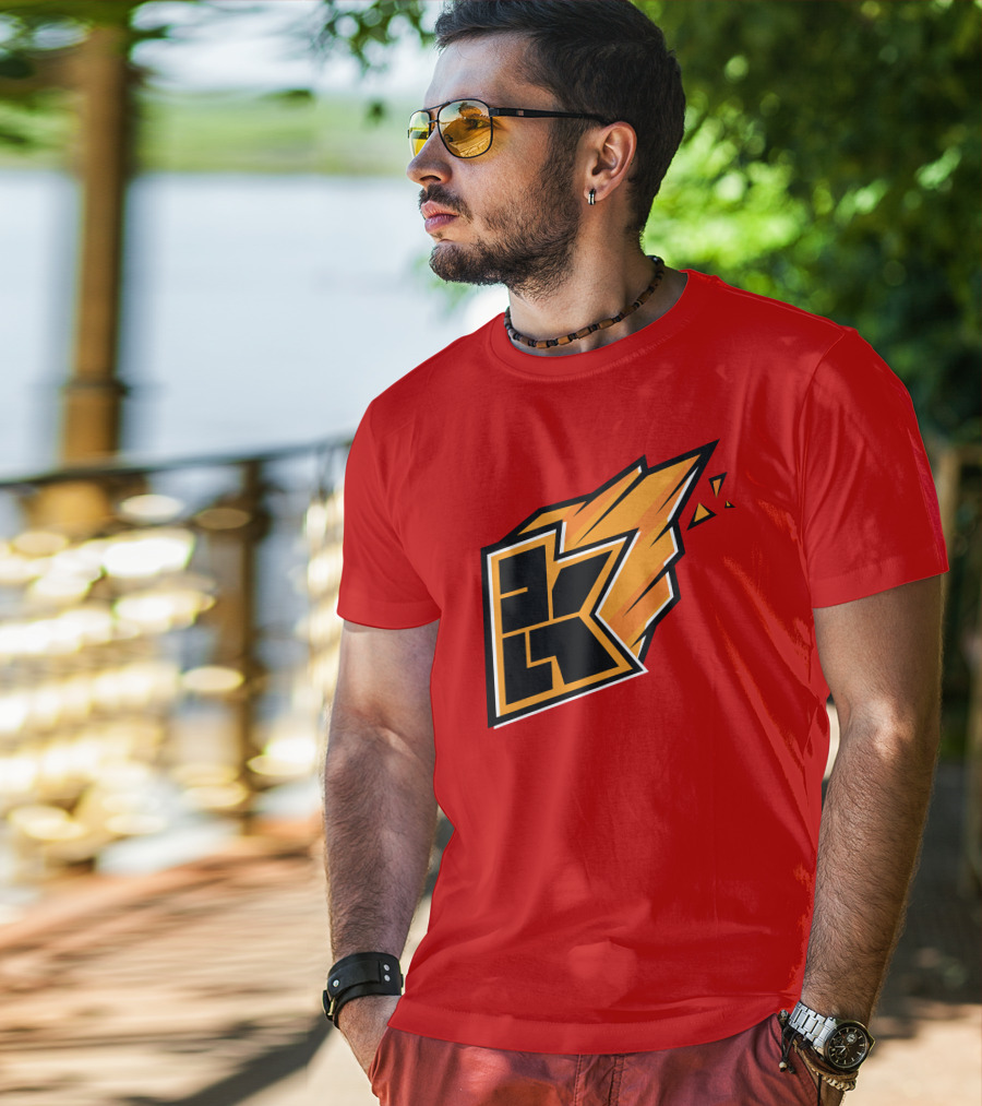 Kwebbelkop Merch Orange K Logo With Flame Effect T-Shirt