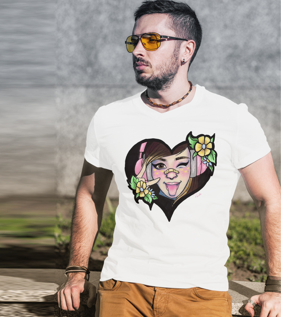 Digitalprincxss Heart Headphones And Flower T-Shirt
