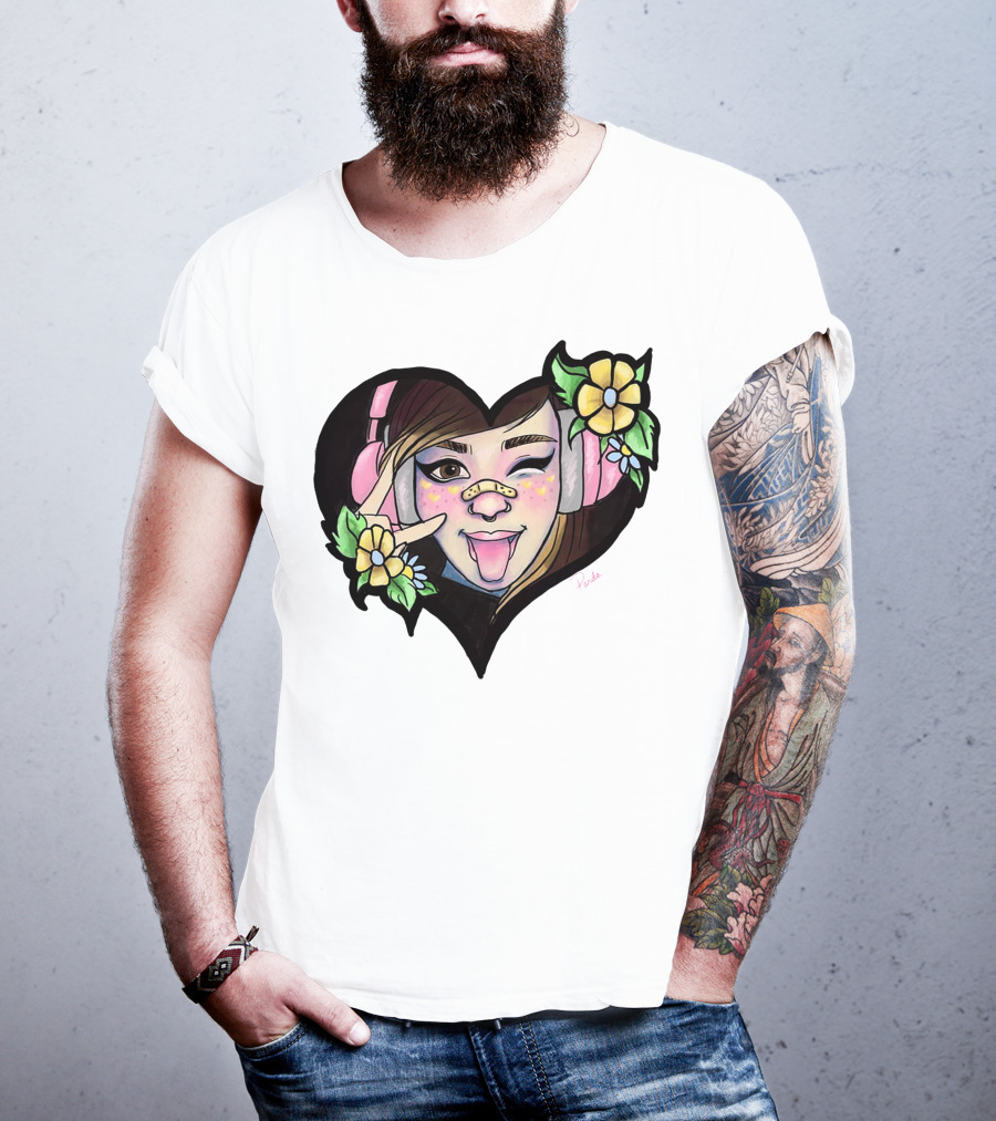 Digitalprincxss Heart Headphones And Flower T-Shirt