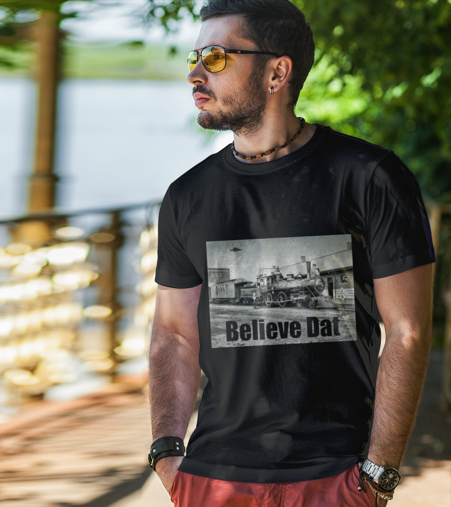 Believe Dat Vintage UFO Train Arrival Scene T-Shirt