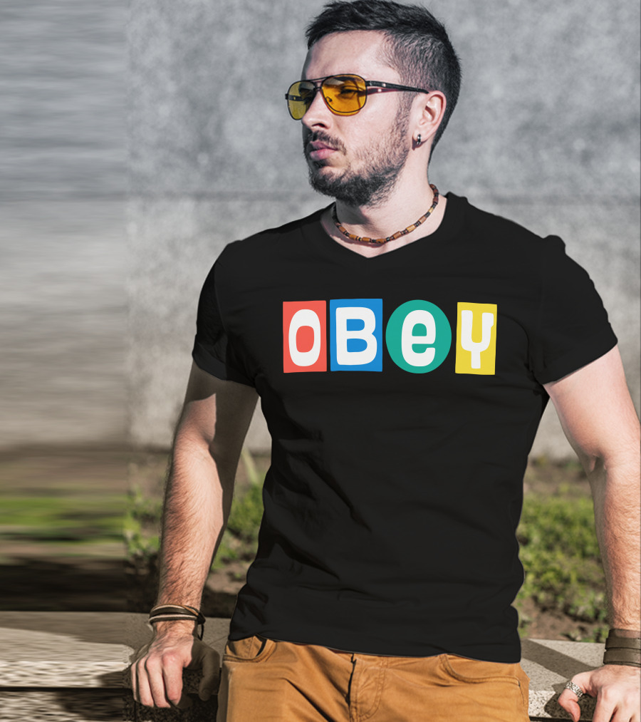 OBEY In Colorful Block Letters T-Shirt