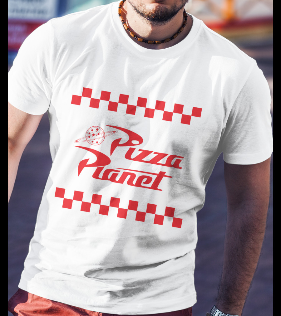 Toy Story Pizza Planet Logo With Red Checkered Border T-Shirt