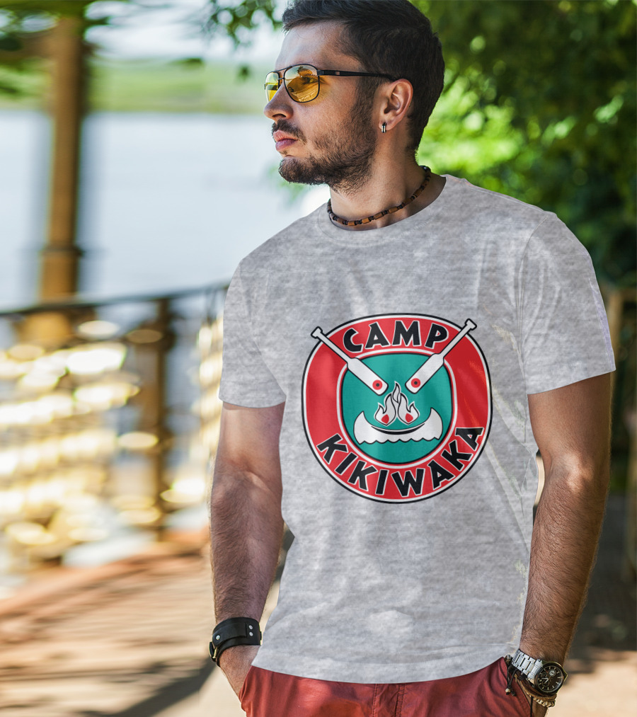 Camp Kikiwaka Logo With Canoe And Campfire Emblem T-Shirt