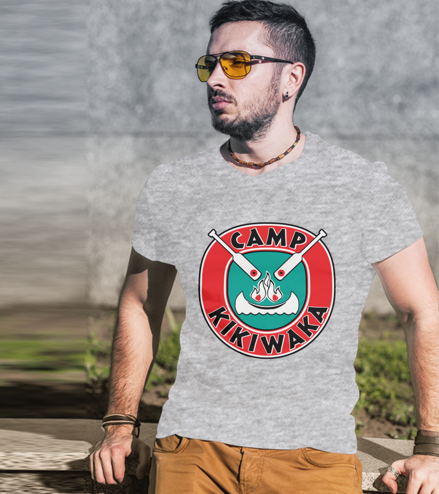 Camp Kikiwaka Logo With Canoe And Campfire Emblem T-Shirt