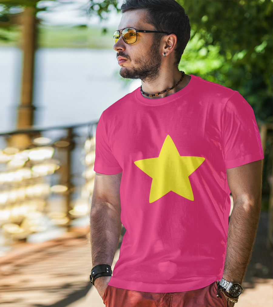 Steven Universe Yellow Star On Pink Background Cosplay T-Shirt