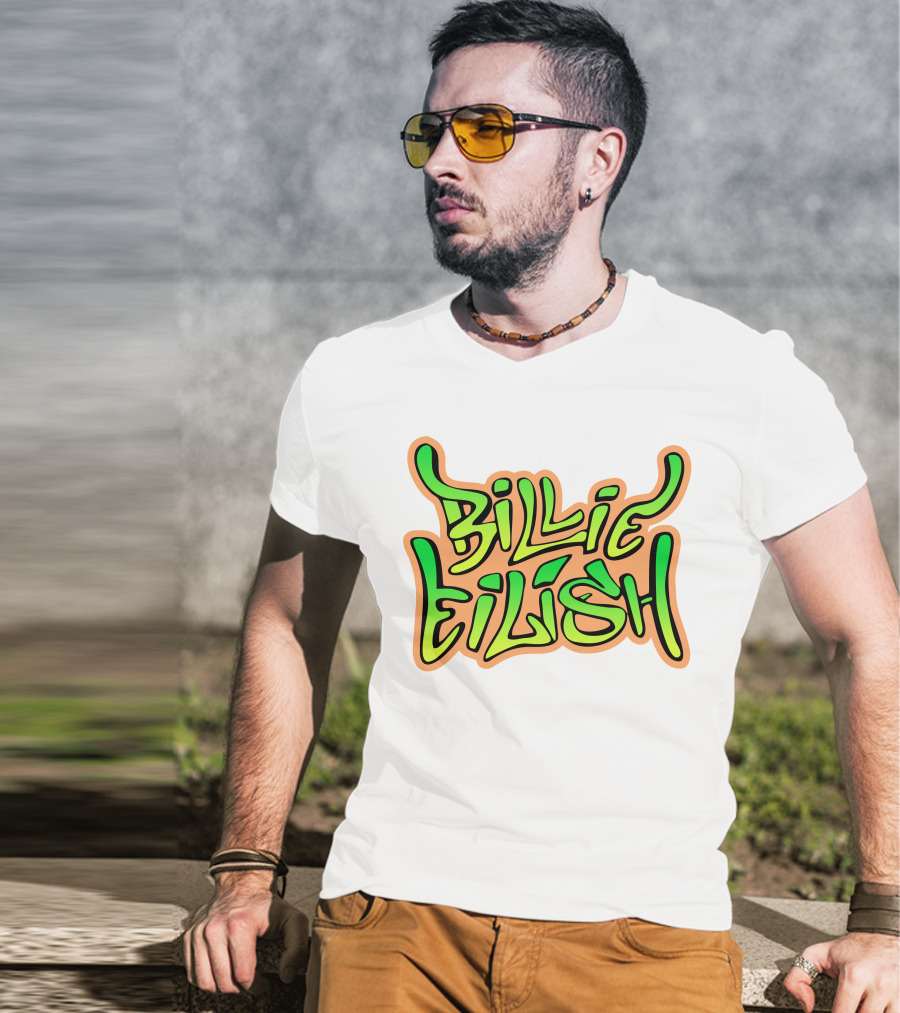 Billie Eilish Green Groovy Text Merch T-Shirt