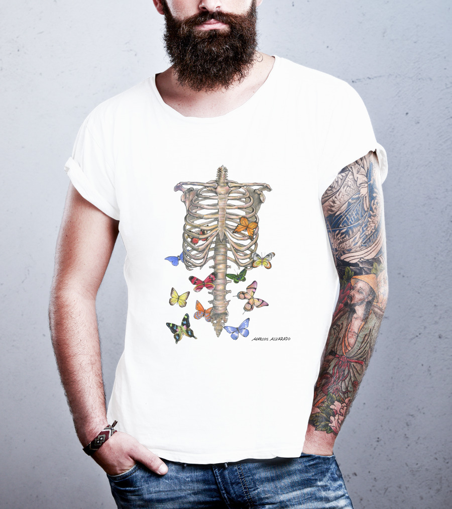 Marcos Alvarado Ribcage With Colorful Butterflies A Fluttery Feeling T-Shirt