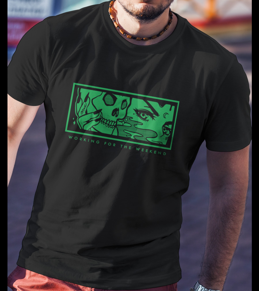 Max Working For The Weekend Skull And Moon Tattoo T-Shirt