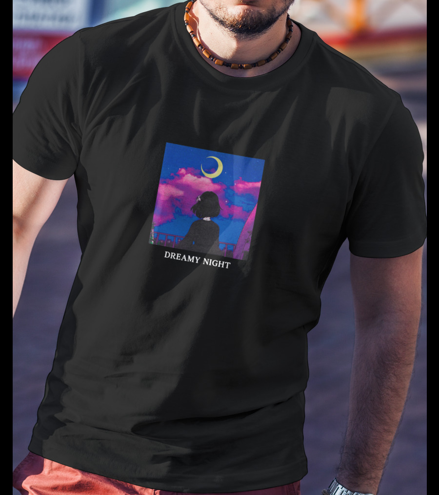 Lilypichu Merch Dreamy Night Under Crescent Moon And Colorful Sky T-Shirt
