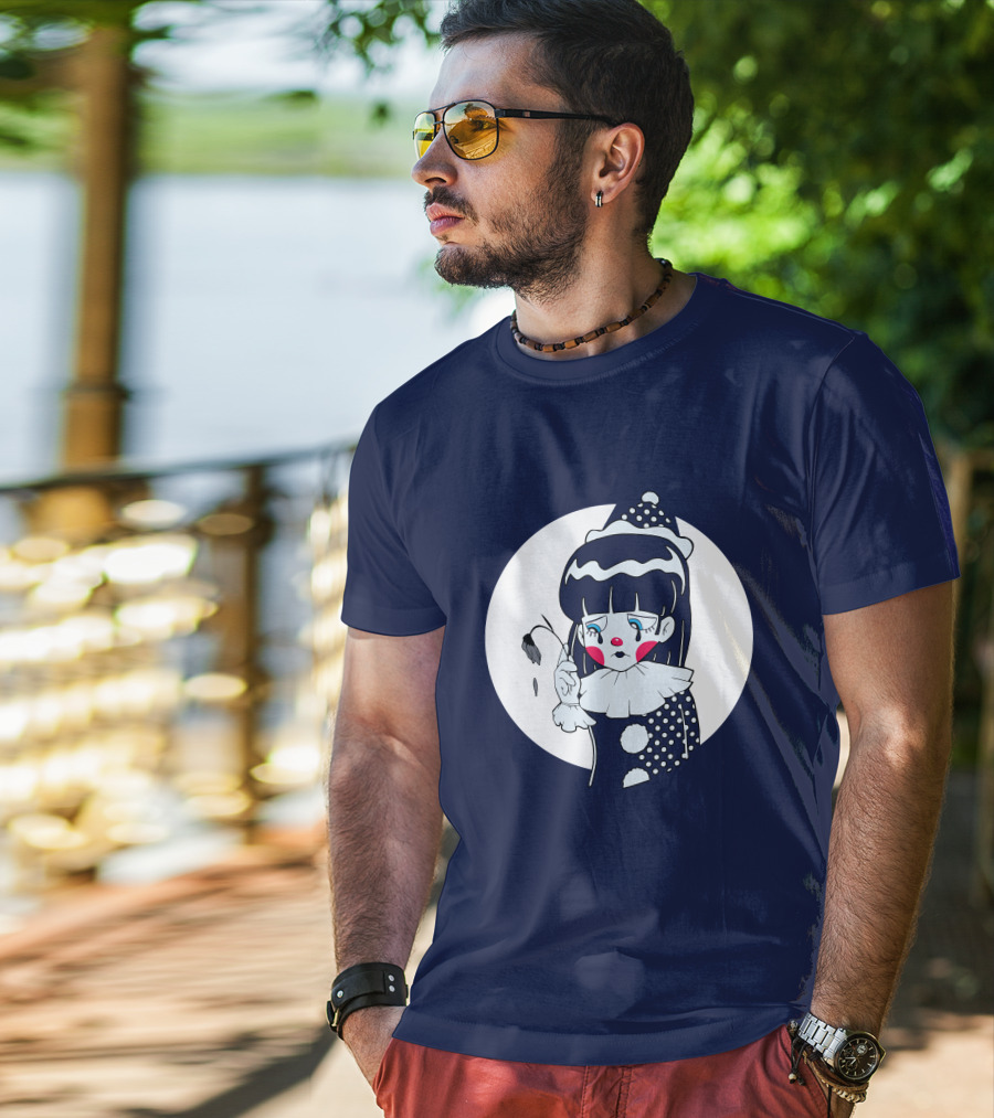Circusteeth Shop Sad Clown Tearful Pierrot Holding Wilted Flower T-Shirt