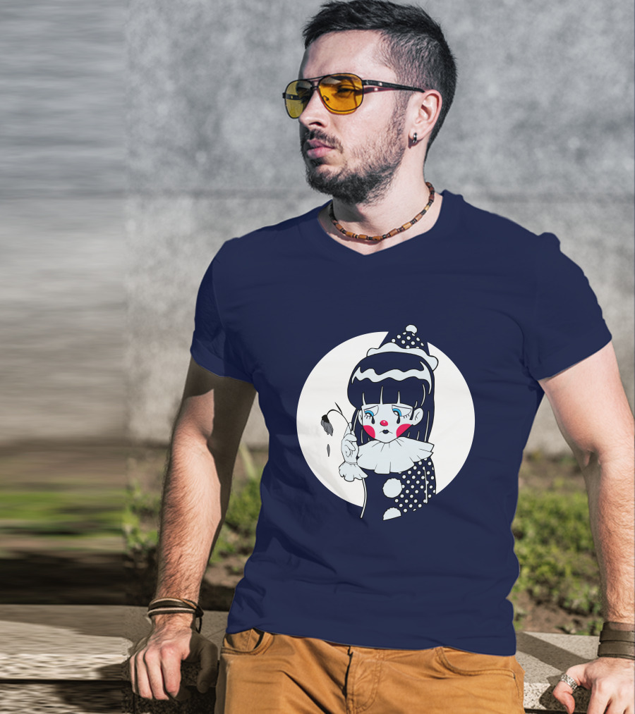 Circusteeth Shop Sad Clown Tearful Pierrot Holding Wilted Flower T-Shirt