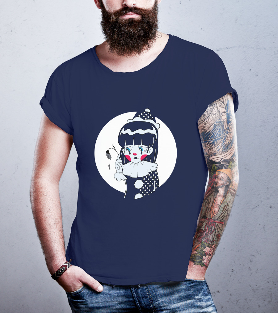 Circusteeth Shop Sad Clown Tearful Pierrot Holding Wilted Flower T-Shirt
